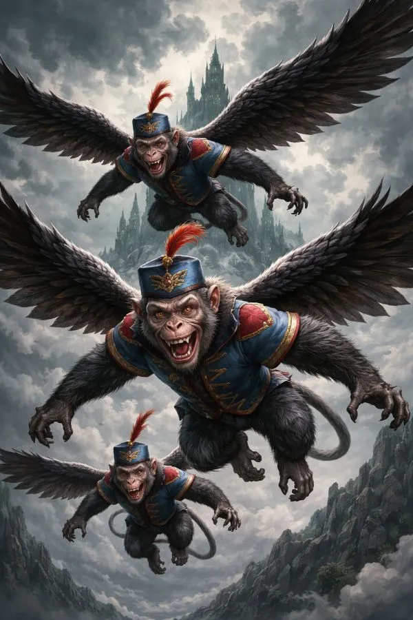 Die Illustration zeigt die fliegenden Affen aus Der Zauberer von Oz.