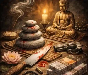 Buchcover von Karsten Dusse „Achtsam morden“, schwarzhumoriger Roman über Achtsamkeit, Selbstreflexion und mörderische Situationen.