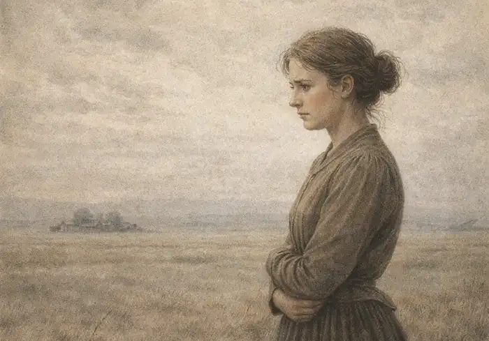 Illustration zu Brigitta von Adalbert Stifter – Protagonistin in ihrer natürlichen Umgebung