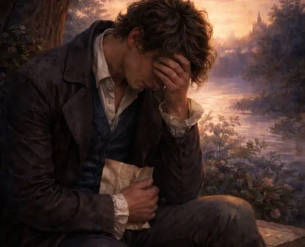 Illustration zu Goethes „Die Leiden des jungen Werther“, klassischer Briefroman über Liebe, Herzschmerz und persönliche Tragik.