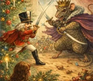 E. T. A. Hoffmanns „Nussknacker und Mausekönig“ Buchcover, klassisches Märchen über Abenteuer, Magie und den Kampf zwischen Nussknacker und Mausekönig.