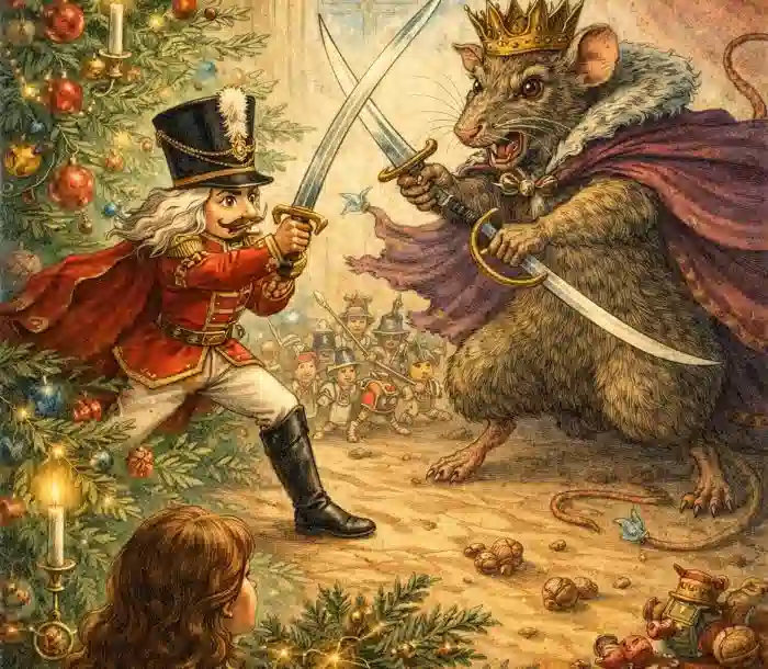 E. T. A. Hoffmanns „Nussknacker und Mausekönig“ Buchcover, klassisches Märchen über Abenteuer, Magie und den Kampf zwischen Nussknacker und Mausekönig.