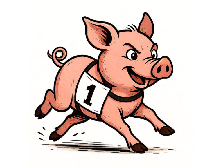Rennschwein Rudi Rüssel in vollem Galopp.