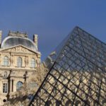 Das Louvre museum in Paris ist ein Ort der Kunst und mit der bekannten Pyramide unverwechselbar.