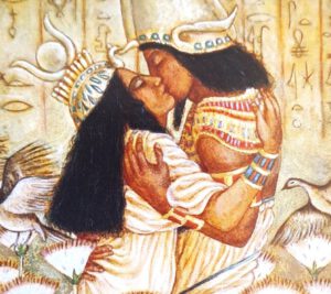 Die Karte zeigt als Bildarchiv der Weltliteratur Isis und Osiris als Die Liebenden.