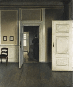 30. Interior, Strandgade 30, by Vilhelm Hammershoi. 1901. Canvas, 66 by 55 cm. (Städel Museum, Frankfurt am Main).