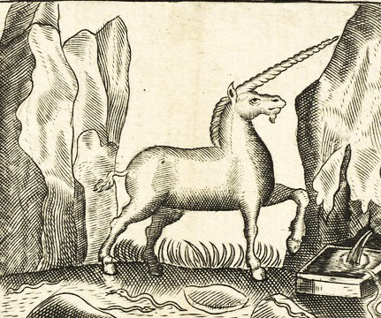 Das Einhorn galt als wundersames Tier, dessen Zuschreibungen sich über die Jahrhunderte hielten. Bild: Beschreibung des wundersammen Thiers/deß Einhorns/von seiner Tugend/Art / in: Die Einblattdrucke der Universitätsbibliothek Erlangen-Nürnberg. Bearbeitet von Christina Hofmann-Randall. Erlangen 2003 (Schriften der Universitätsbibliothek Erlangen-Nürnberg / 42), S. 394 online unter: http://digital.bib-bvb.de/view/bvb_mets/viewer.0.6.5.jsp?folder_id=0&dvs=1774557050525~611&pid=6478885&locale=en&usePid1=true&usePid2=true (zuletzt abgerufen am 26.03.2016).